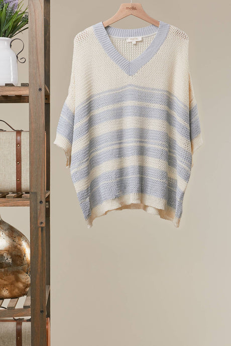 Ivory Cloud Harbor Stripe Crochet Mello Pullover