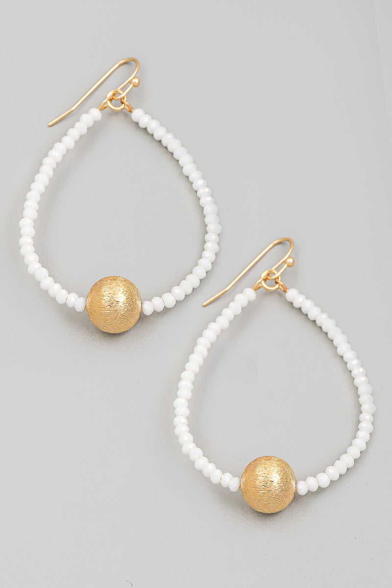 White Beaded Teardrop Cutout Earrings 11/1/23 7455
