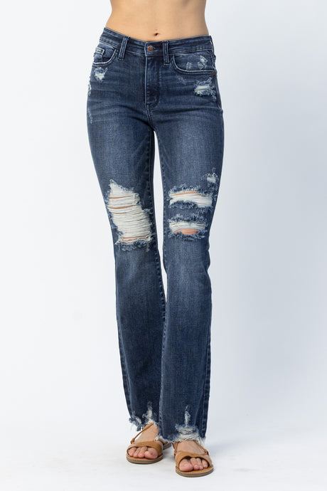 Dark Midrise Hi Contrast Slim Bootcut Destroyed Judy Blue Jeans 9/27/23 7128