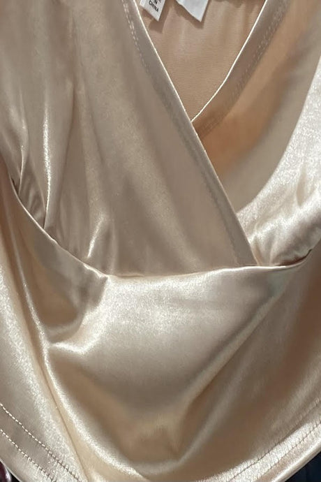 Champagne Sleeveless Solid Satin Crop Top 3/22/24 8347