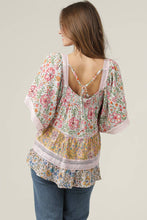 Square Neck Lace Trim Mixed Floral Top