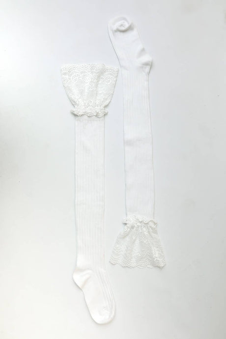 White Lace Trimmed Knee-High Socks