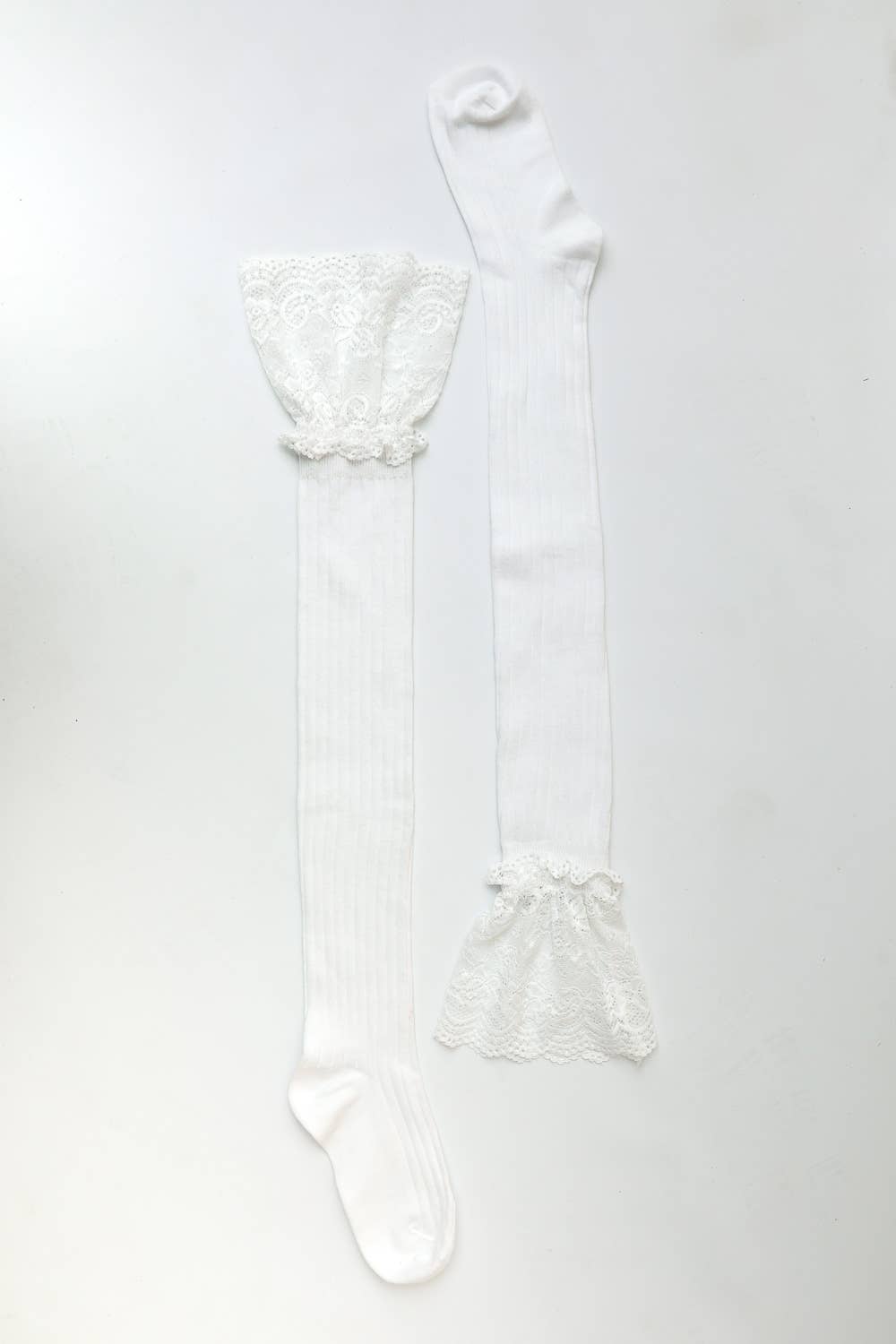 White Lace Trimmed Knee-High Socks