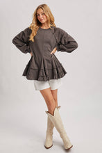 Ash French Terry Ruffled Tiered Hem Tunic Sweatshirt