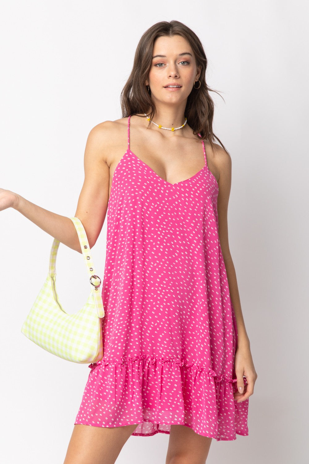 Fuchsia Sleeveless Spotted Braided Strap Mini Dress 5/4/23 6198