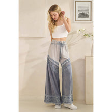 Blue Washed Fabric Mix Wide Leg Oli+Hali Pants
