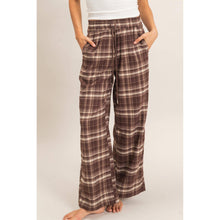 Brown Plaid Wide-Leg Pants
