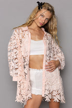 Powder Pink Lace Crochet Balloon Sleeve Button Down POL Shirt 2/6/24 7985