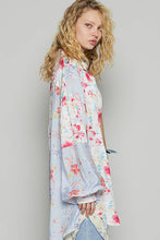 White Lilac Multi Oversize long sleeve print woven button down POL shirt