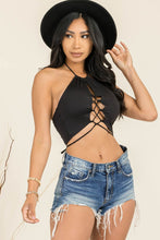 Black Hollow Out Lace Up Halter Top 1/31/24 7969