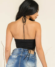 Black Hollow Out Lace Up Halter Top 1/31/24 7969