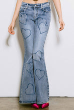 Medium Stone Mid Rise Flare Heart Shape Patches Vibrant Jeans 1/4/24 7843