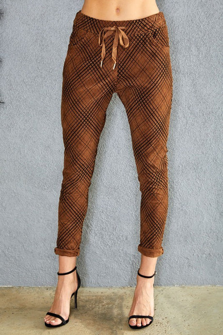Black Camel Grid Pattern Baby Corduroy Venti Crinkle Joggers 9/14/23 7083