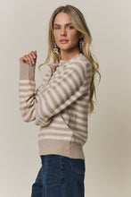 STRIPED KNIT HENLEY SWEATER Blue