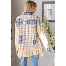 Blue washed Ruffle Lace Hem Button Up Plaid Oli+Hali Shirt