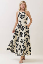 Ivory Floral Print Sleeveless Halter Maxi Dress