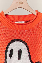 Orange Halloween Spooky Face Ghost Knit Top