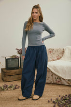 Ash Blue Boat Neck Long Sleeve Ribbed Knit Top