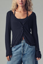 Grey Lace Trim Ribbed Button-Up Urban Daizy Top
