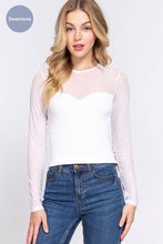 White Long Sleeve Round Neck Mesh Combination Seamless Top