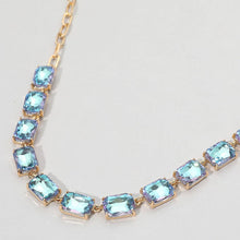 Blue Cushion Rectangular Stone Cluster Link Evening Necklace
