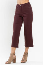 Oxblood High Waist Tummy Control Garment Dyed Wide Crop Judy Blue Capris
