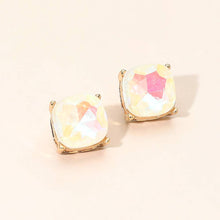 Gold White Square Cushion Stud Earrings