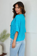 Turquoise Pleated Twist Front Draped V Neck Venti Blouse