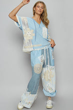 Natural V-neck short sleeve crochet contrast solid POL top