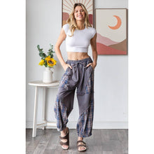 Navy Washed Plaid Mixed Terry Quilted Oli+Hali Pants