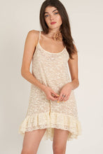 Beige Spaghetti Strap Lace Dress with Ruffle Hem