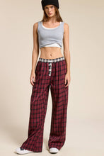 Burgundy Contrast Waistband Plaid Boxer Pants