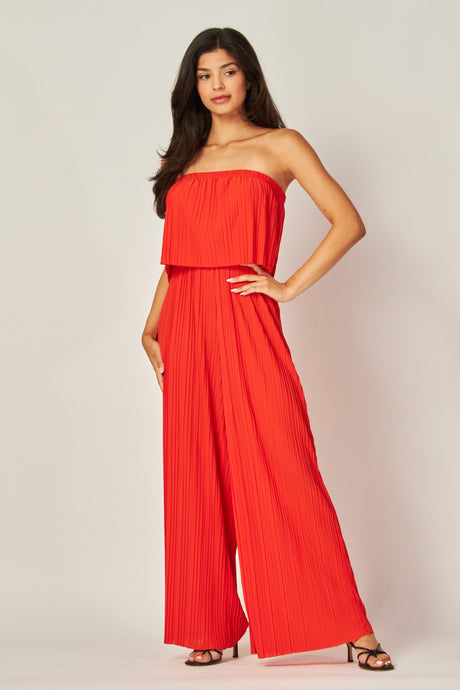 Tomato Red Venezia Pleated Strapless Jumper 4/25/25 9806