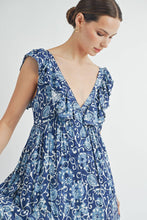 Blue Ruffle Tiered V-neck Maxi Dress