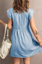 Sky Blue Floral Embroidered Ruffled Sleeve S Dress 5/27/23 6343