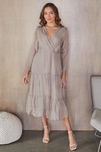 Light Mocha Ruffle Layered Long Sleeve Silk Venti Dress 7/7/23 6590
