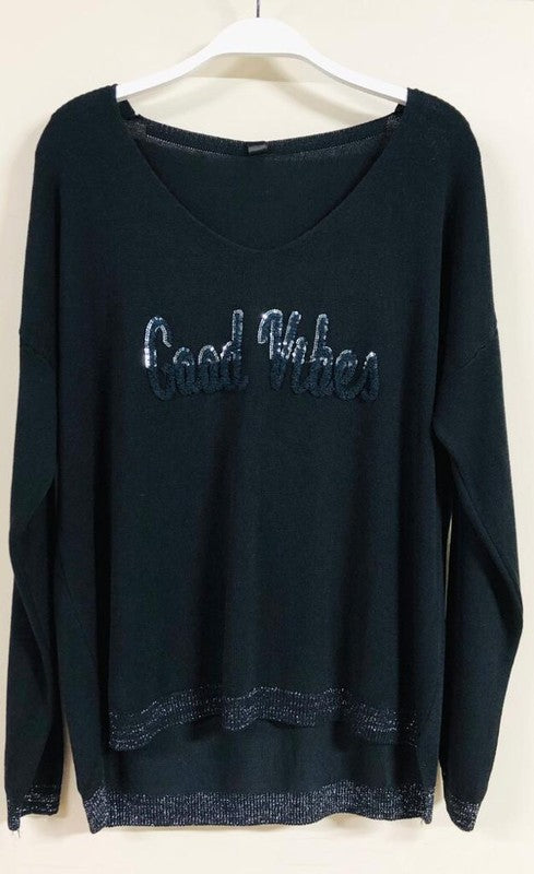 Black Good Vibes Fuzzy Printed Lightweight Venti Sweatshirt 7/7/23 6591