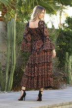 Black V Neck Smocked Bust Bell Sleeve Maxi Dress