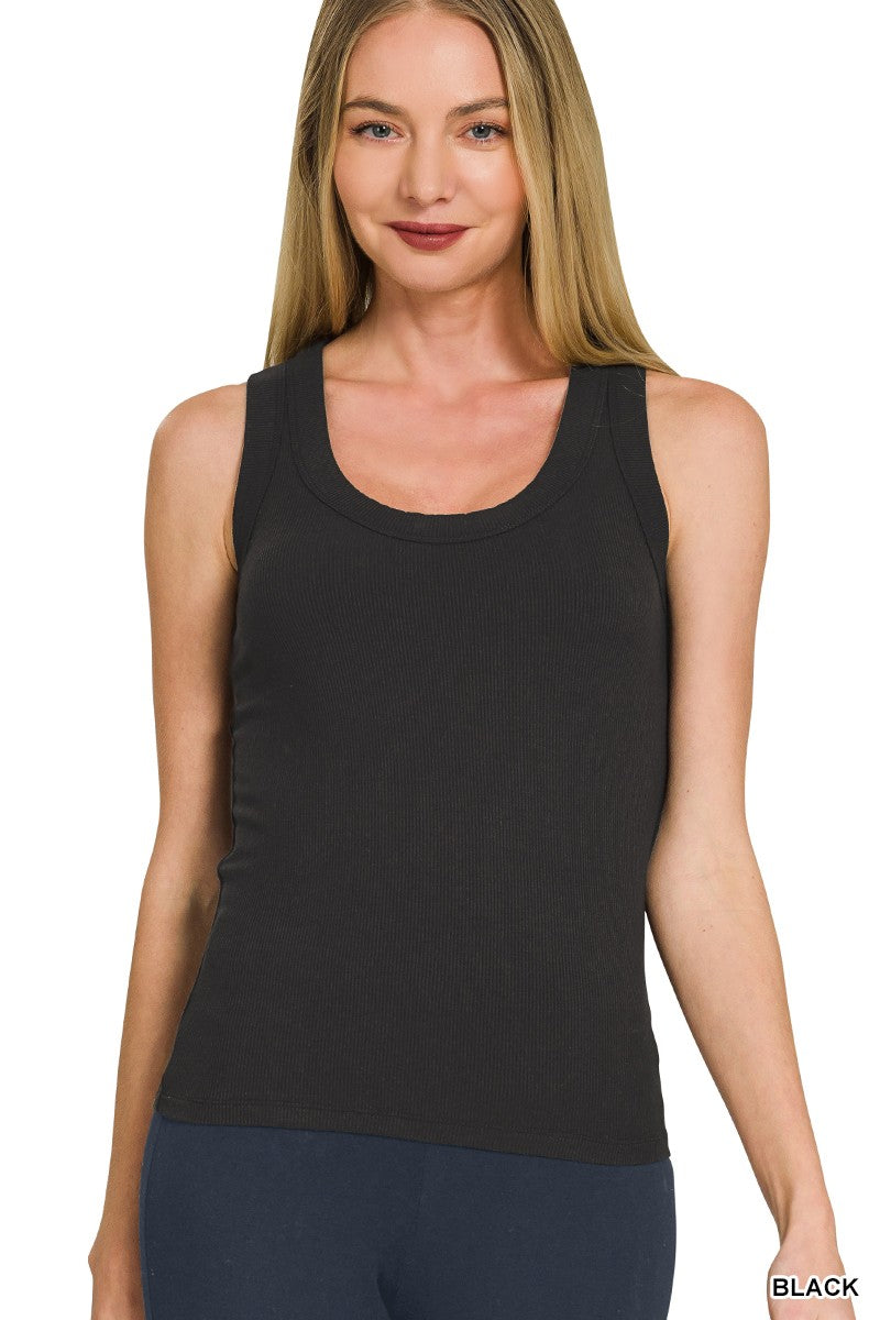 Black Ribbed Scoop Neck Zenana Tank Top 10/13/26 1497