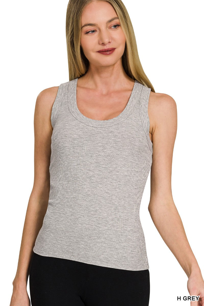 Heather Grey Ribbed Scoop Neck Zenana Tank Top 10/13/26 1499