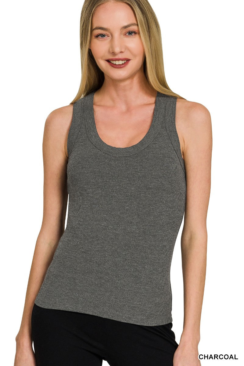 Charcoal Ribbed Scoop Neck Zenana Tank Top 10/13/26 1498