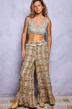 Camel Multi Vintage Distressed Plaid Ruffle Hem High Rise Wide Leg POL Pants