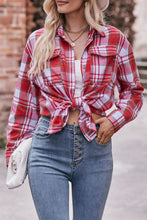 Red Button Pocket Long Sleeve Plaid Shirt 8/7/23 6798