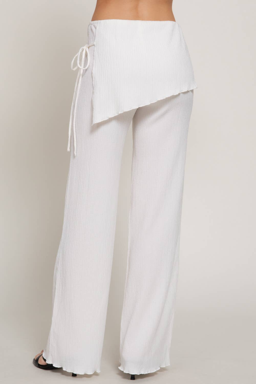 Ivory Tied Overwrap Front Texture Knit Long Pants