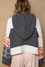 Ink Grey Color Block Floral Heart Hooded POL Sweater 1/11/24 7853