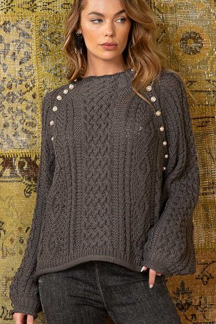 Ink Charcoal Pearl Button Knit Pullover POL Sweater 12/11/23 7723