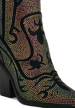 Black Glimmer Rhinestone Embellished Shimmer Calf Boots 8/7/23 6791