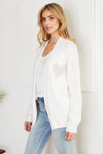White Fuzzy Heart Open Front Knit Venti Cardigan 9/14/23 7095