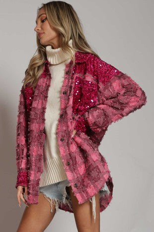 Fuchsia Checker Mix Match Sequin Blue Buttercup Shacket 9/26/23 7116