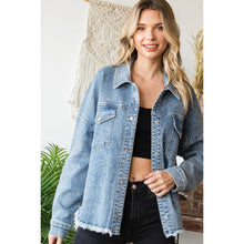 Med Wash Plus Sparkling Snap Button Denim Veveret Shacket